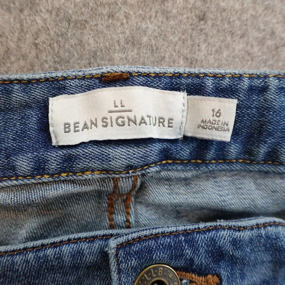 LL Bean Jeans Womens 16 Skinny Raw‎ Hem Signature Denim Medium Wash